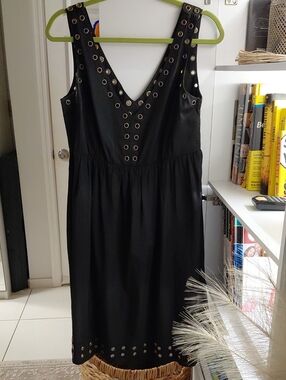 Black Eyelet Detail V-Neck Women's Dress